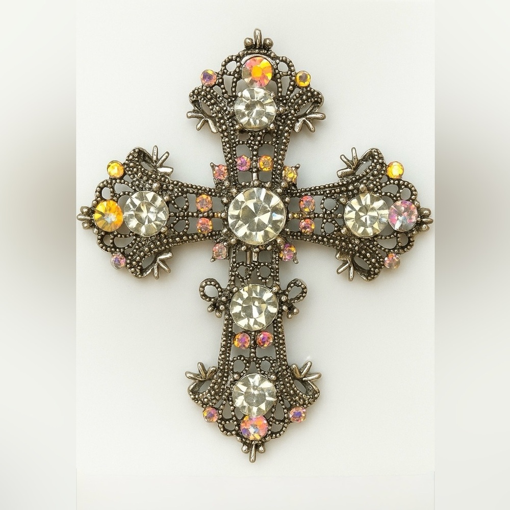 ⚜️❤️‍🔥 Vintage Style Rhinestone Cross Brooch-Pendant 💫💎